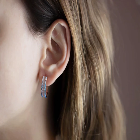 Baget Taşlı Gümüş Yarım Halka Küpe - Resim 2