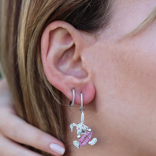 Zirkon Taşlı Bunny Gümüş Küpe - Resim 3