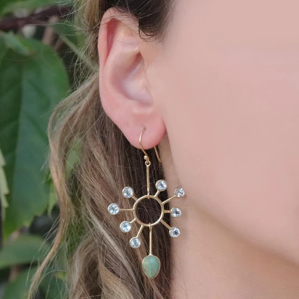 Aventurin Taşlı Gold Kaplama Doğal Taş Gümüş Küpe ürün görseli