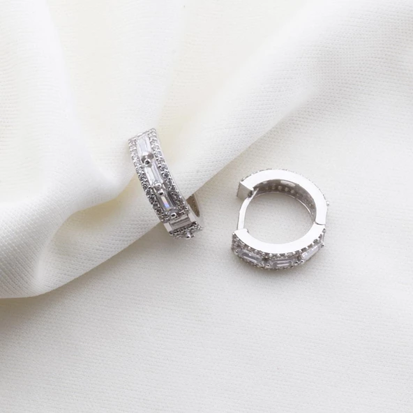 Baget Kesim Starlight Diamond Gümüş Halka Küpe - Resim 2