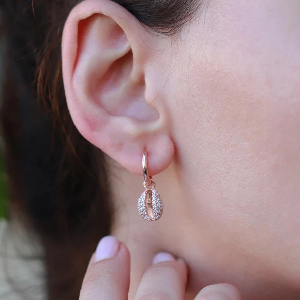 Deniz Kabuğu Zirkon Taşlı Rose Gold Kaplama Gümüş Küpe - Resim 2