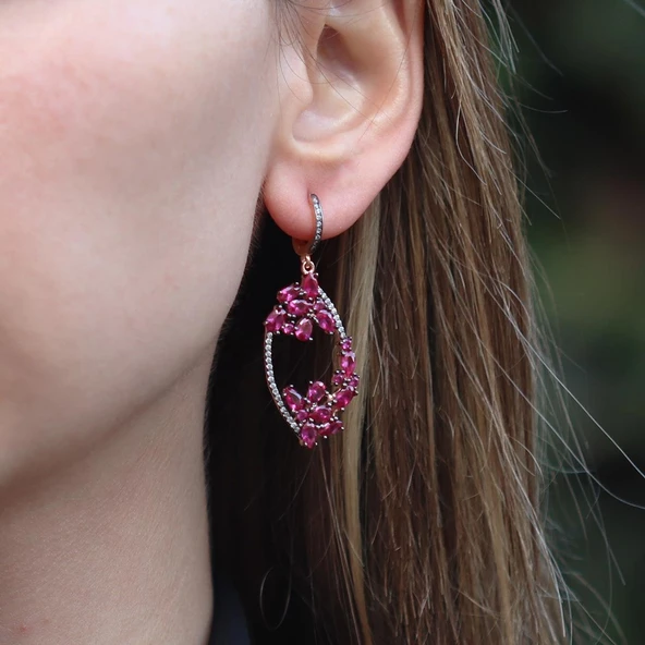 Zirkon Taşlı Rose Gold Kaplama Romantik Gümüş Küpe - Resim 3