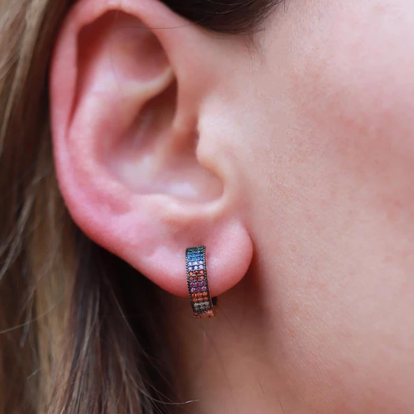 Renkli Zirkon Taşlı Rose Gold Kaplama Gümüş Küpe ürün görseli 1