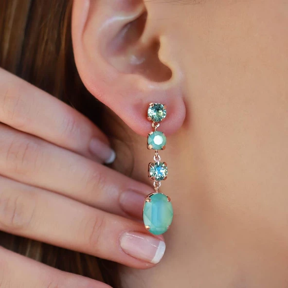 Sallantı Swarovski Taşlı Rose Gold Kaplama Gümüş Küpe - Resim 3