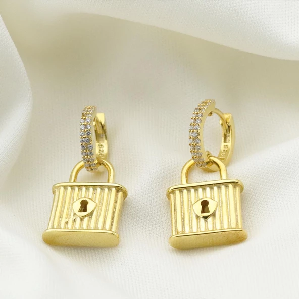 Kilit Gümüş Küpe - Resim 4