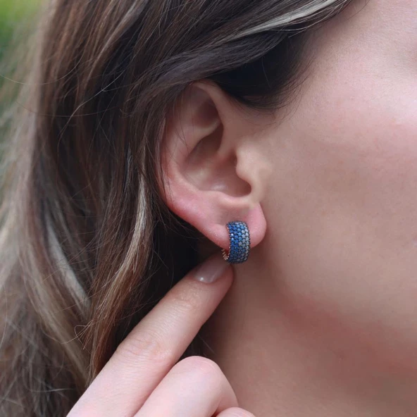 Nano Taşlı Rose Gold Kaplama 5 Sıra Tamtur Gümüş Küpe