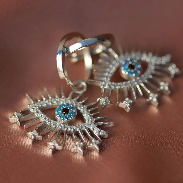 Zirkon Taşlı Göz Modeli Gümüş Küpe - Resim 4