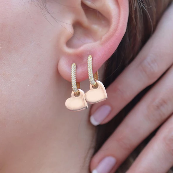 2 Renkli Kalpli Zirkon Taşlı Gümüş Küpe - Resim 3