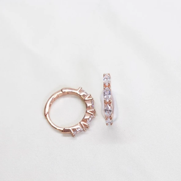 Zirkon Taşlı Rose Gold Kaplama Gümüş Halka Küpe - Resim 3