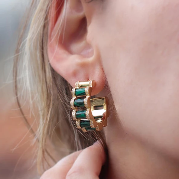 Peridot Taşlı Gold Kaplama Küpe ürün görseli 1