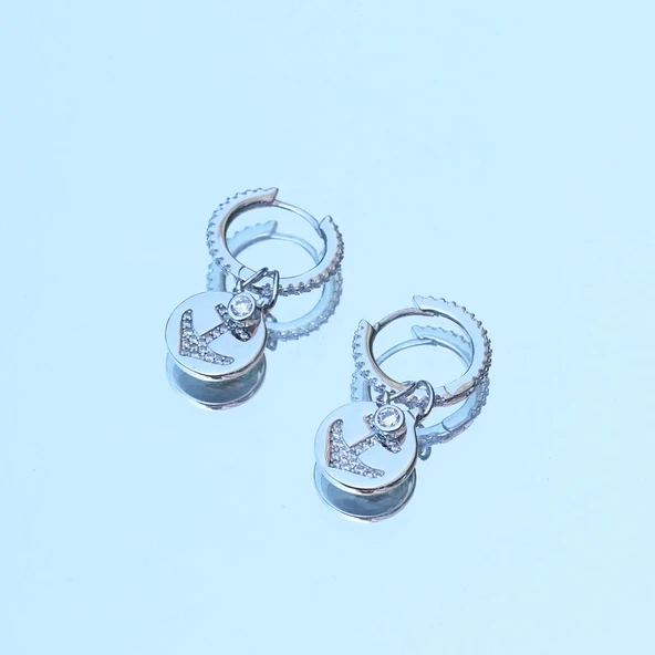 Apm Modeli Deniz Çapası Zirkon Taşlı Gümüş Küpe - Resim 4