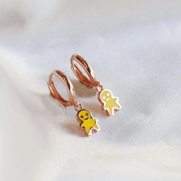 Gülen Yüz Halka Rose Gold Kaplama Gümüş Küpe - Resim 2