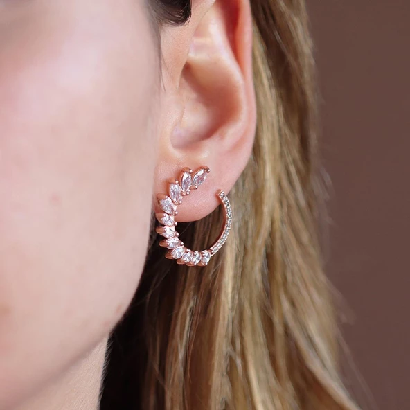 Damla Tasarım Rose Gold Kaplama Gümüş Küpe - Resim 3