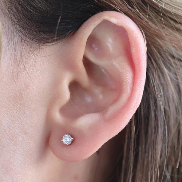 925 Ayar Gümüş Tektaş Küpe - 4