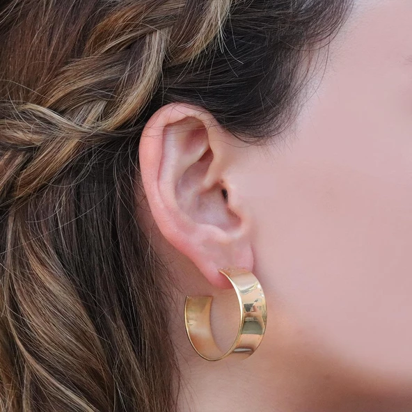 Gold Kaplama Gümüş Halka Küpe - Resim 2