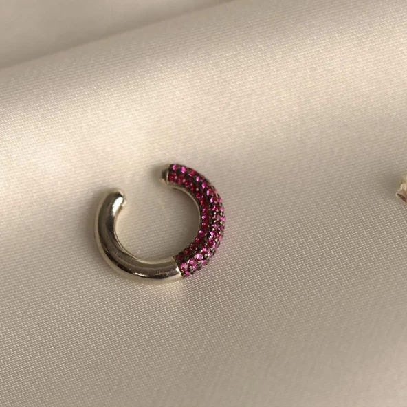 Yuvarlak Mor Zirkon Taşlı Gümüş Kıkırdak Küpe - Resim 3