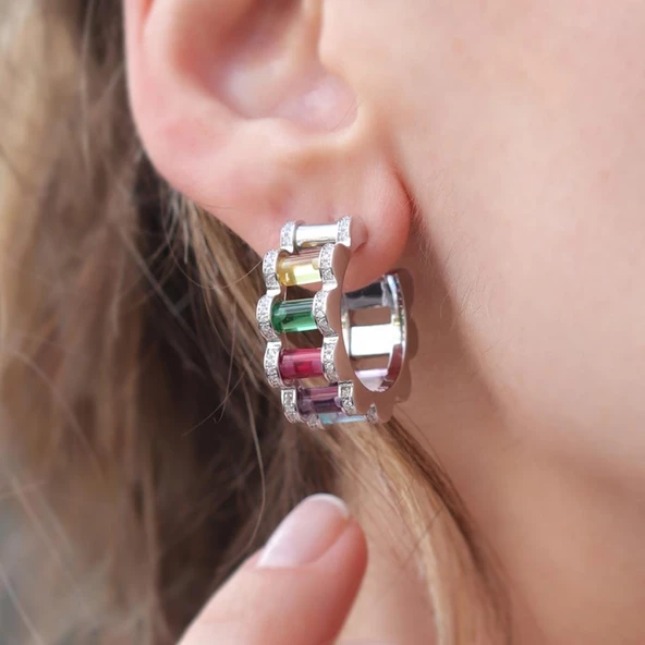 Rainbow Renkli Taşlı Gümüş Küpe ürün görseli 1