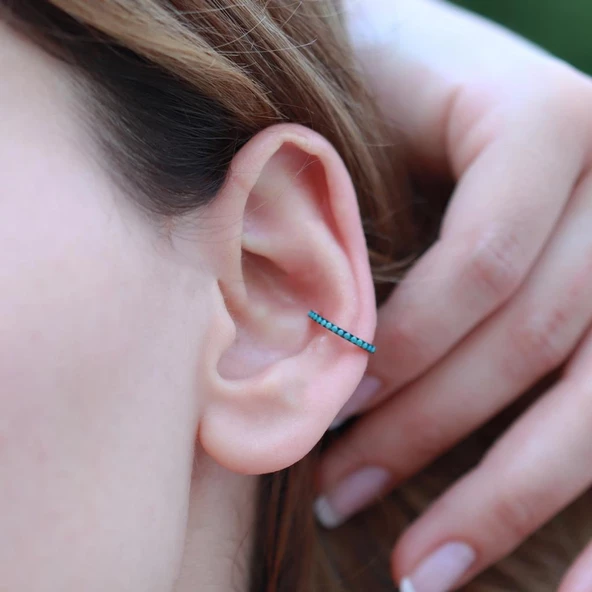 Turkuaz Taşlı Rose Gold Kaplama Gümüş Kıkırdak Küpe ürün görseli 1