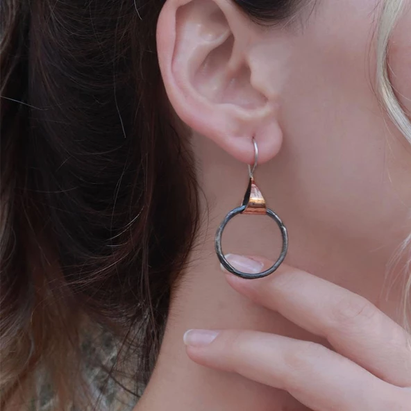 Çember El işi Otantik Rose Gold Kaplama Gümüş Küpe ürün görseli 1