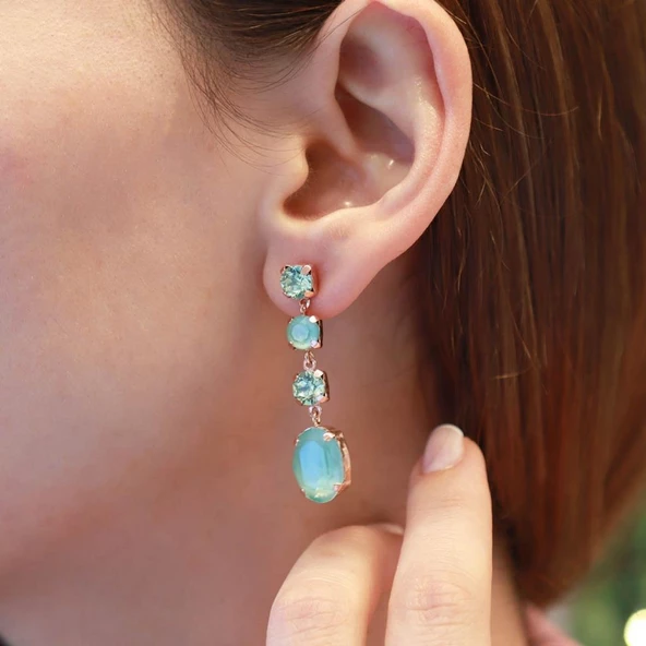 Sallantı Swarovski Taşlı Rose Gold Kaplama Gümüş Küpe - Resim 2