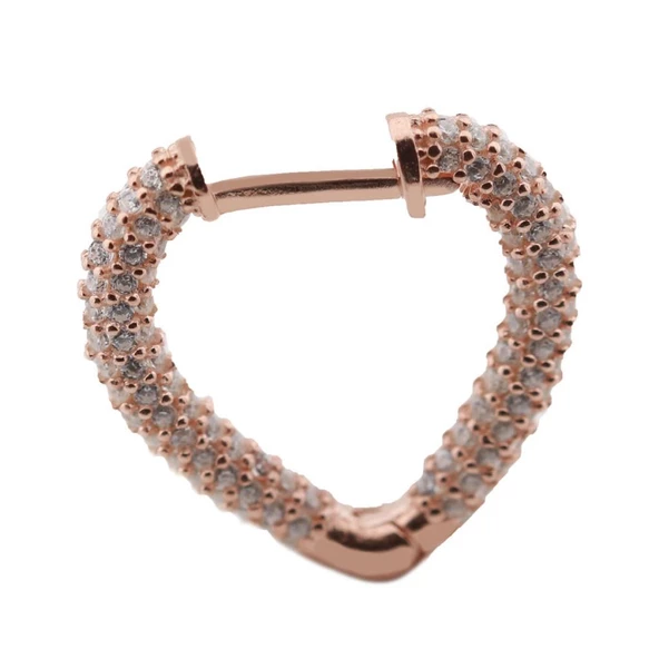 3 Boyutlu Kalp Rose Gold Kaplama Gümüş Küpe - Resim 2