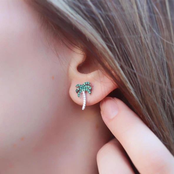 Zirkon Taşlı Palmiye Gümüş Küpe ürün görseli 1