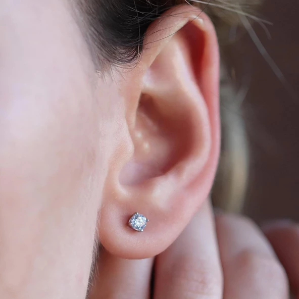 925 Ayar Gümüş Tektaş Küpe - 3