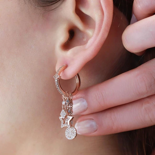 Yıldız Rose Gold Kaplama Charm Küpe - Resim 3