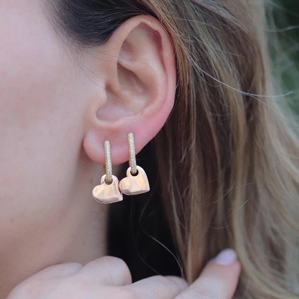 2 Renkli Kalpli Zirkon Taşlı Gümüş Küpe ürün görseli 1