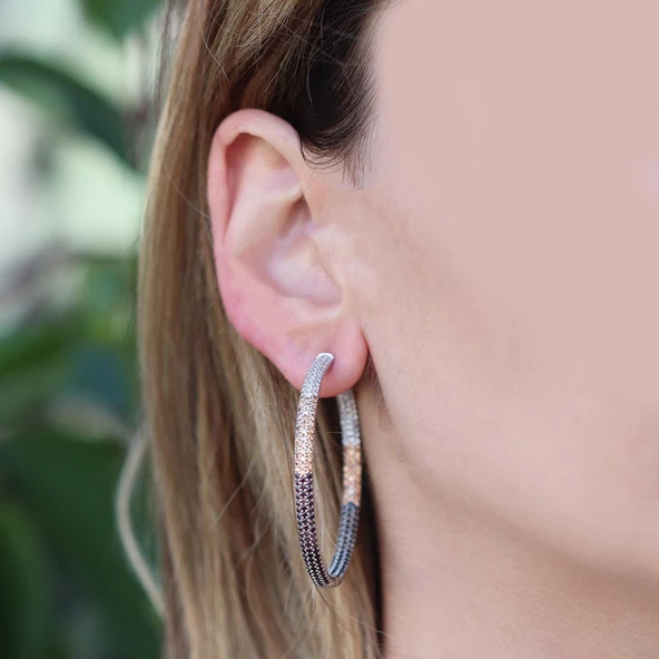 Degrade Gümüş Halka Küpe