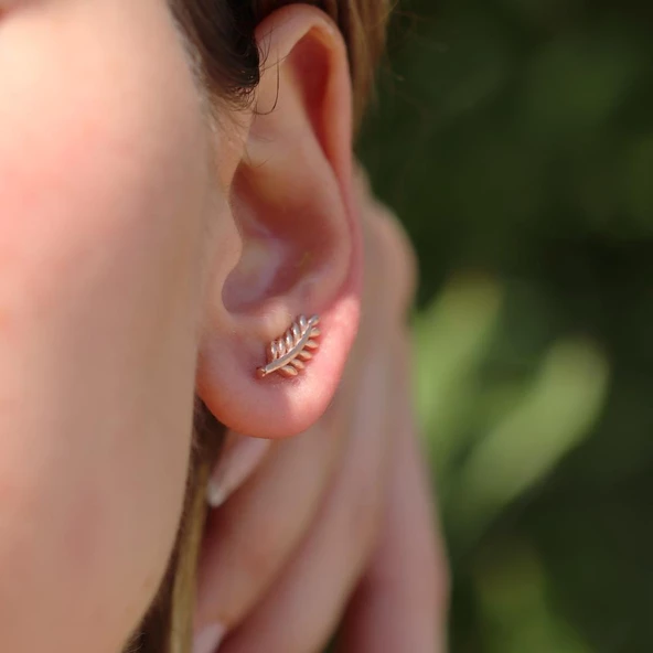 Başak Modeli Rose Gold Kaplama Gümüş Küpe - Resim 2