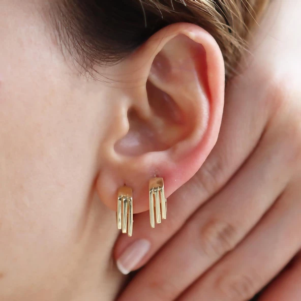 Gold Kaplama Katlı Gümüş Halka Küpe ürün görseli 1