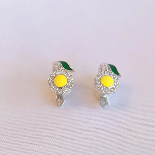 Mine İşli Sarı Papatya Zirkon Taşlı Gümüş Küpe - Resim 3