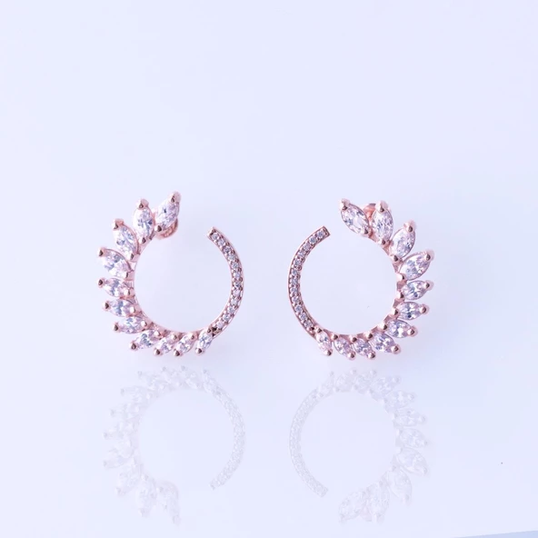 Damla Tasarım Rose Gold Kaplama Gümüş Küpe - Resim 2