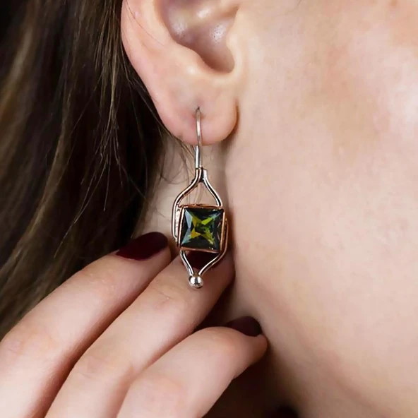 El İşi Tasarım Mistik Topaz Taşlı Gümüş Otantik Küpe - Resim 2