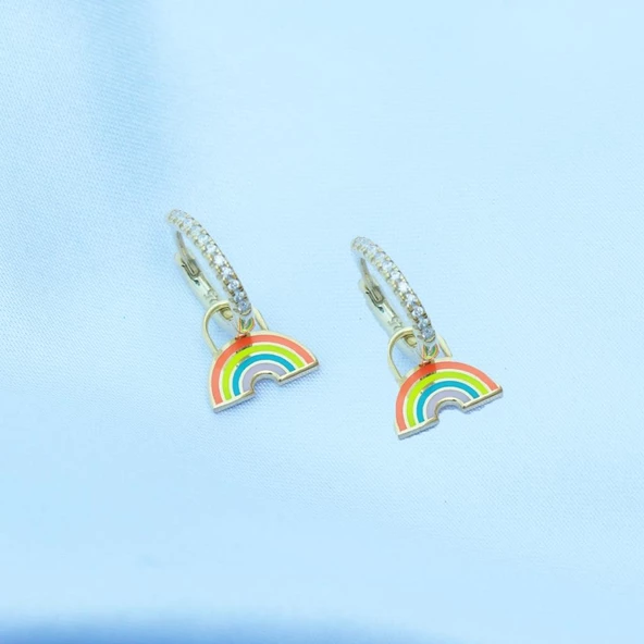 Gökkuşağı Gold Kaplama Gümüş Halka Küpe - Resim 2