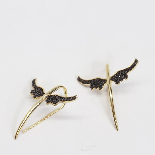 Mikail Kılıcı Gold Kaplama Zirkon Taşlı Gümüş Küpe - Resim 3