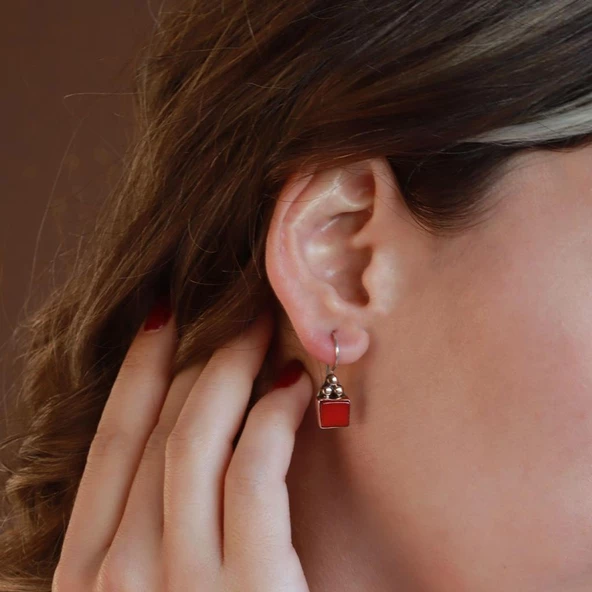 Mercan Taşlı El İşi Otantik 925 Ayar Gümüş Küpe - Resim 2