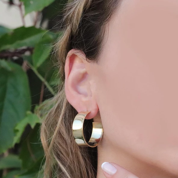 Gold Kaplama Gümüş Halka Küpe - Resim 3