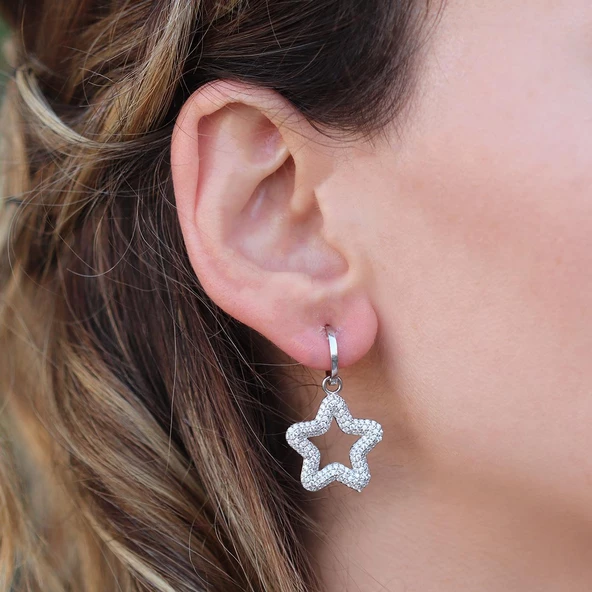 Zirkon Taşlı Yıldız Modeli Gümüş Küpe - Resim 3