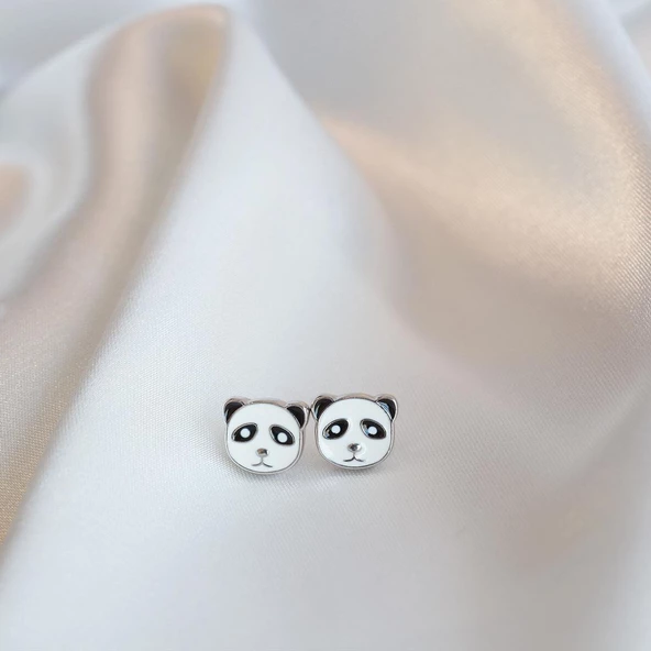 Panda Mine İşli Gümüş Çocuk Küpesi ürün görseli 1