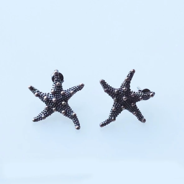 Deniz Yıldızı Otantik Rose Gold Gümüş Küpe - Resim 4
