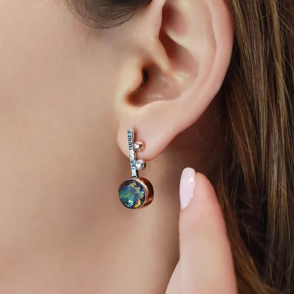 Mistik Topaz Taşlı El İşi Otantik Gümüş Küpe - Resim 3