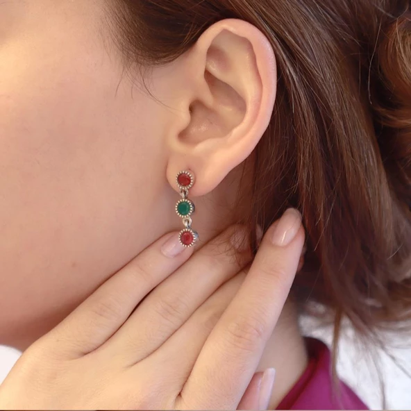 Turmalin Taşlı Su Yolu Otantik Gümüş Küpe - Resim 4