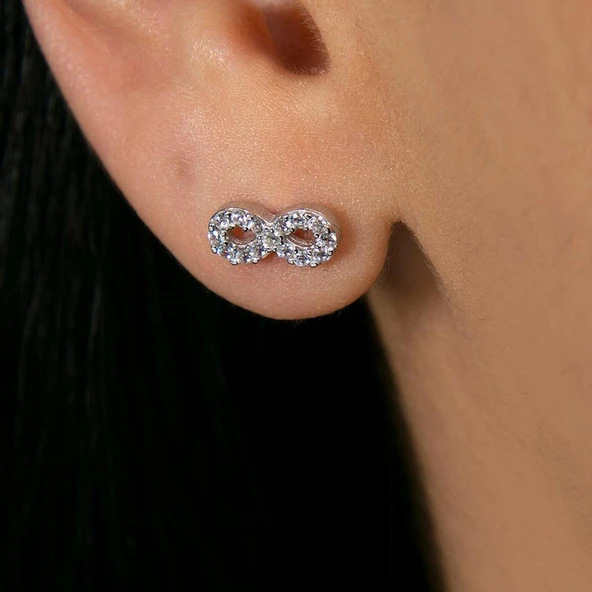 Zirkon Taşlı Sonsuzluk Gümüş Küpe - Resim 2