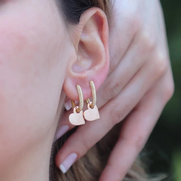 2 Renkli Kalpli Zirkon Taşlı Gümüş Küpe - Resim 2