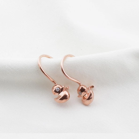 Ördek Figürlü Rose Gold Kaplama Zirkon Taşlı Çocuk Küpesi - Resim 3