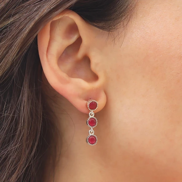 Kök Yakut Taşlı Su Yolu Otantik Gümüş Küpe - 4