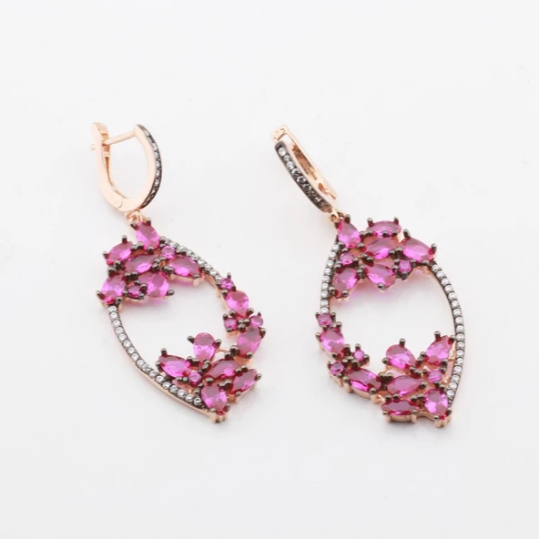 Zirkon Taşlı Rose Gold Kaplama Romantik Gümüş Küpe - Resim 2