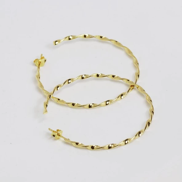 Gold Kaplama Burgu Halka Gümüş Küpe - Resim 3